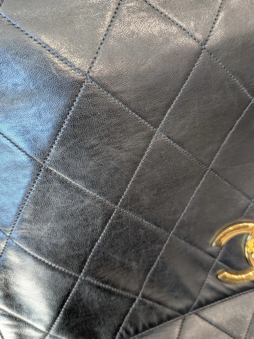 Chanel Vintage Quilted Lambskin Messenger Bag in Black with Gold Hardware
